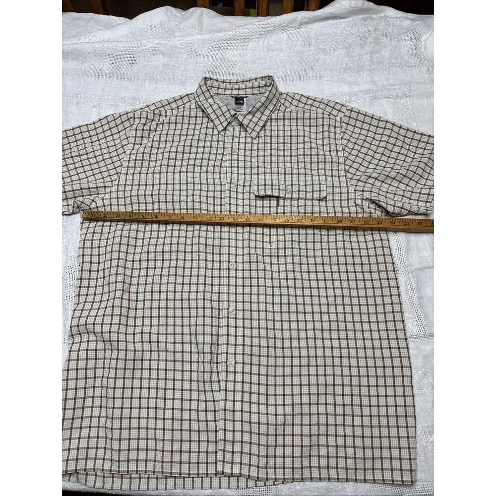 Men's The North Face‎ Brown Check Modal Hiking Button Up Shirt Size XL